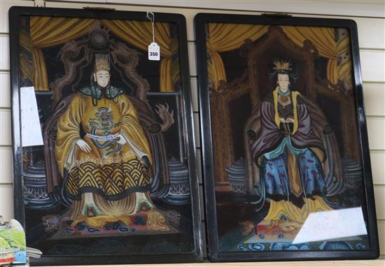 A pair of Chinese figurative reverse glass paintings (Republic Period) 64 x 44cm.
